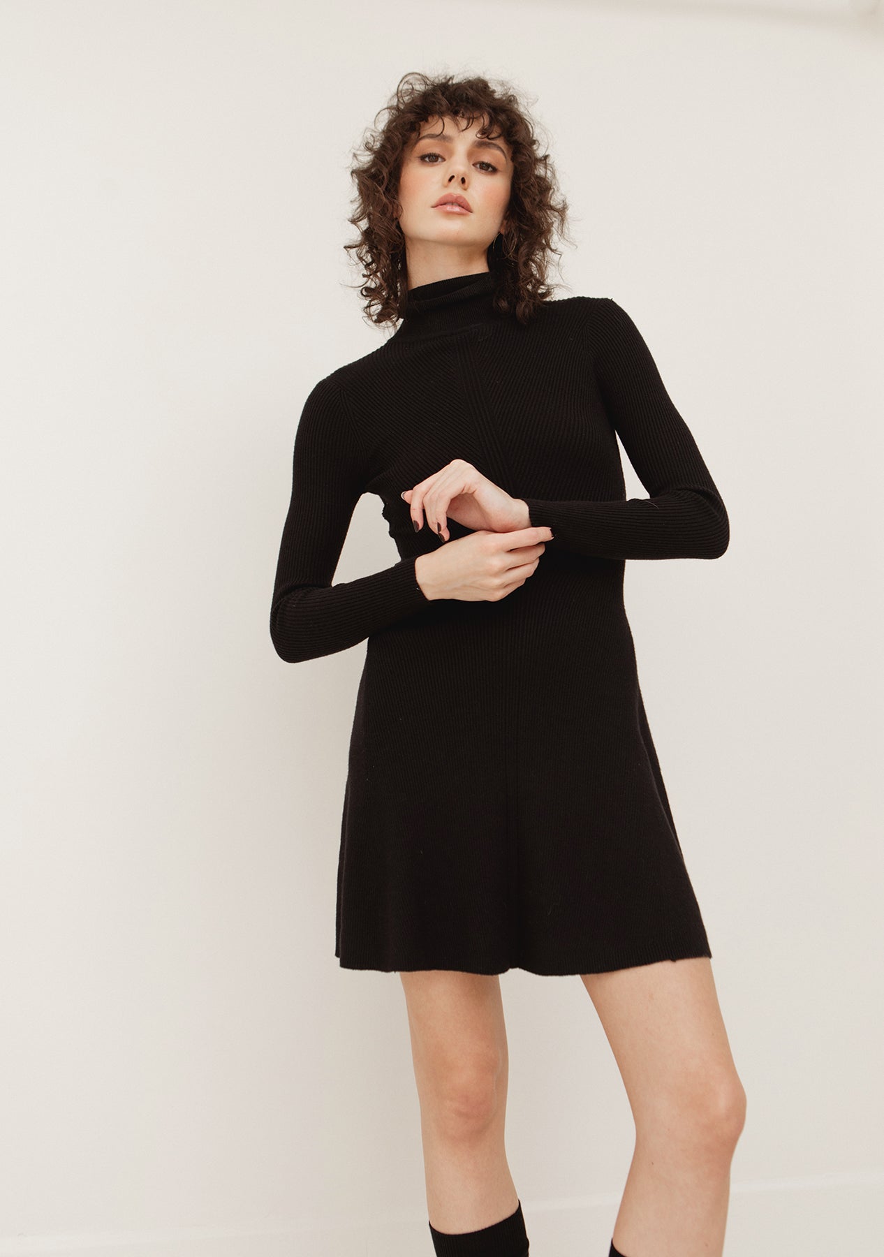 Turtleneck Flared Mini Dress