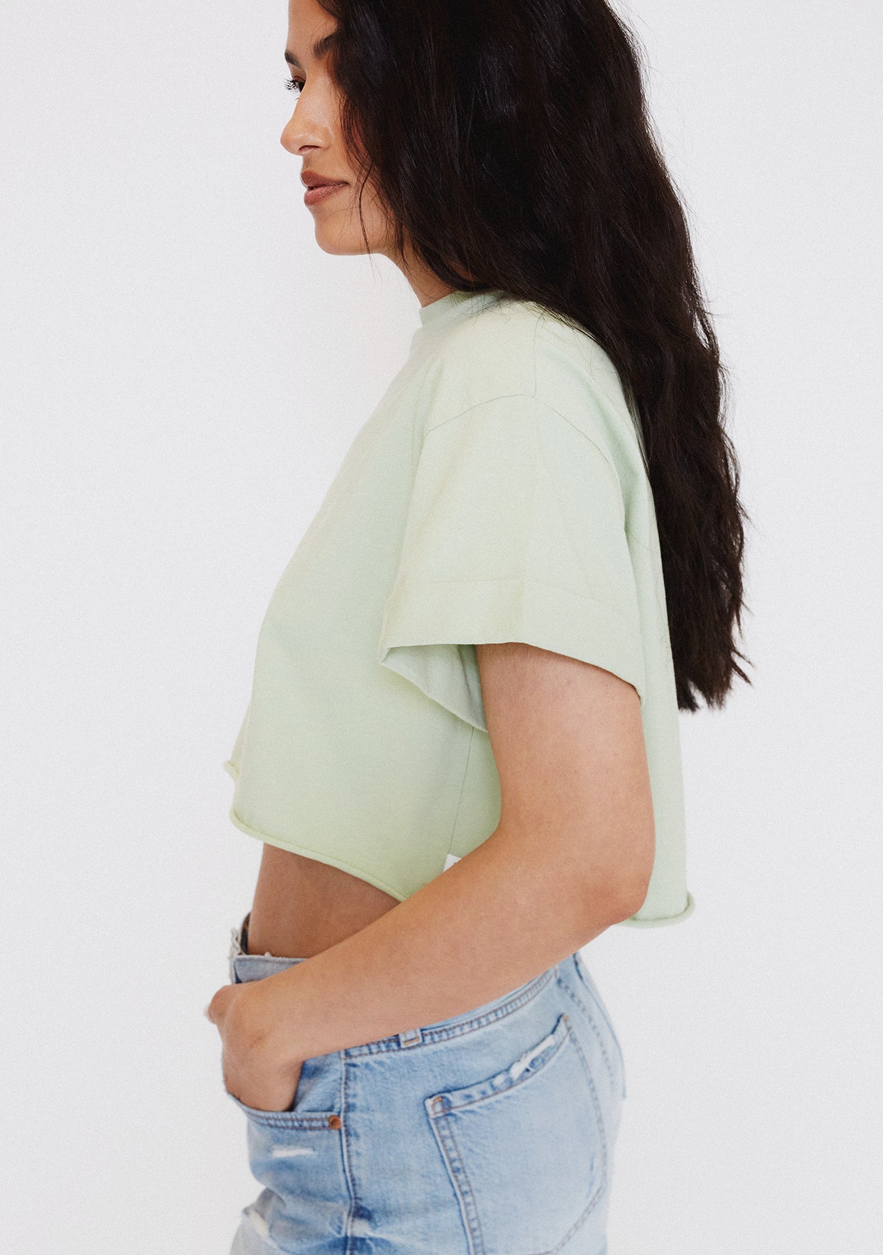 Rolled Slv Cropped T-Shirt