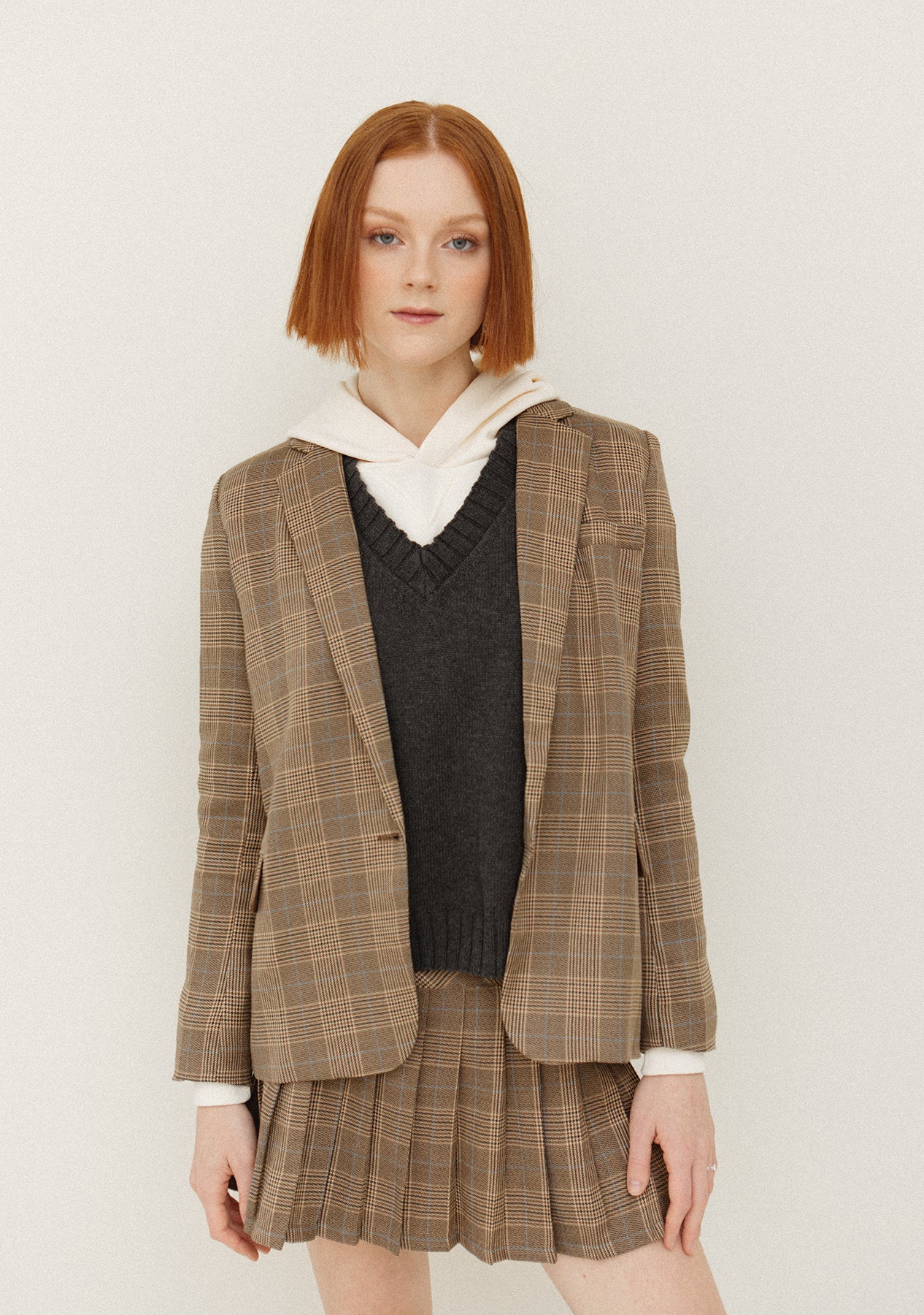 Plaid Blazer With Button