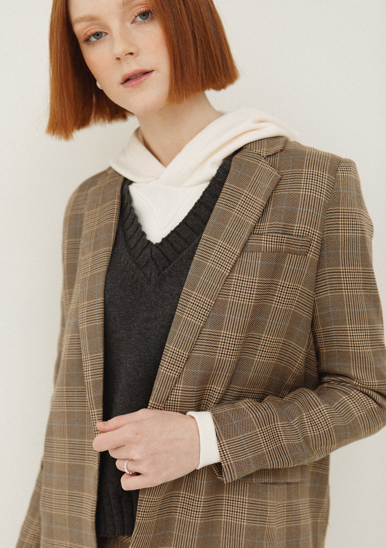 Plaid Blazer With Button